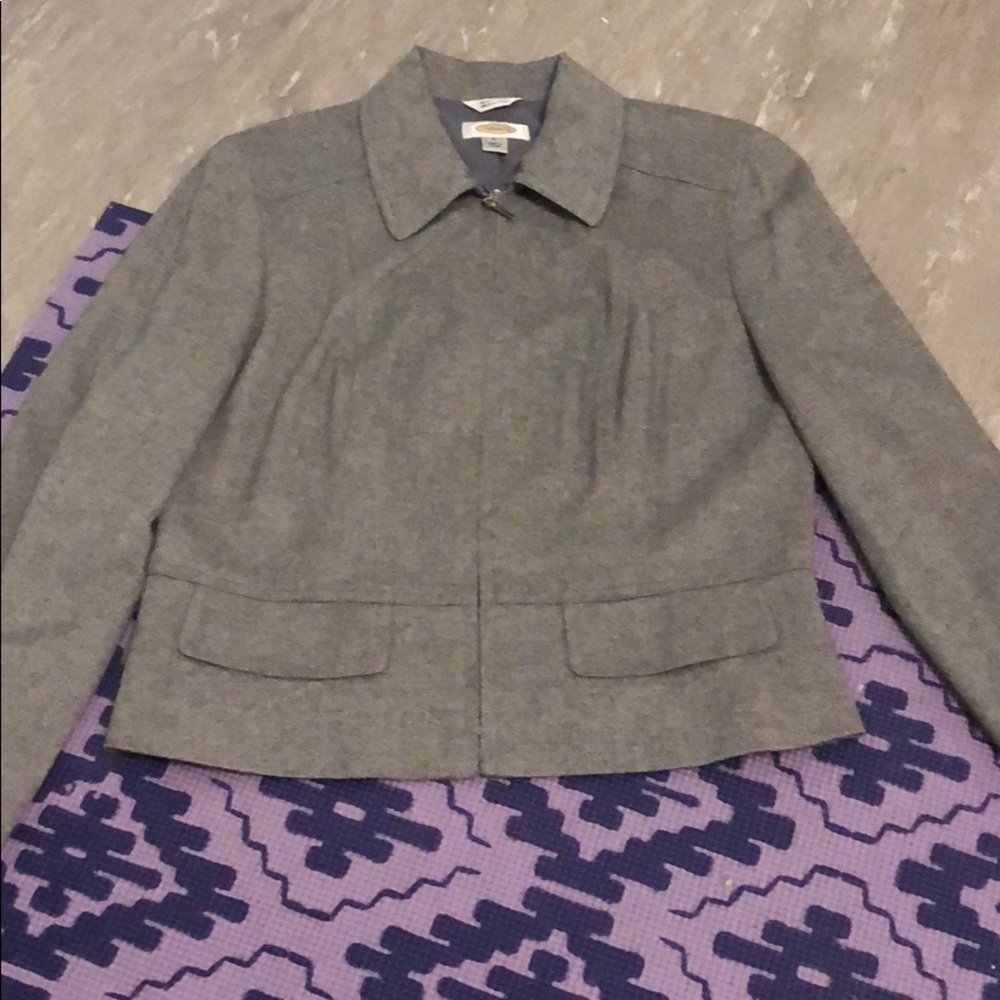 A grey pantsuit